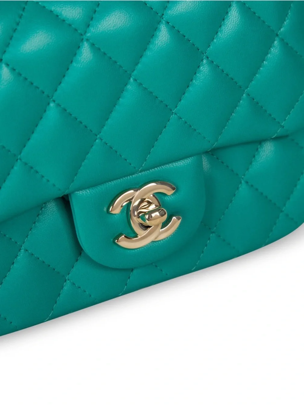 CHANEL Turquoise Quilted Lambskin Mini Flap Bag